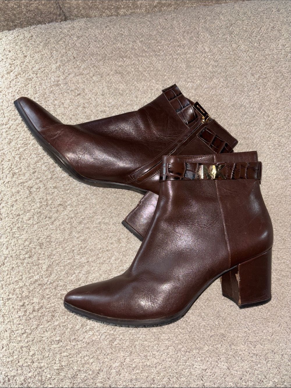 Women’s Brown Leather Ankle Boots with Block Heel